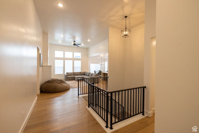 293 N Pheasant Dr, Mapleton, UT 84664 - stairway with recessed lighting, wood-type flooring, baseboards, and a ceiling fan