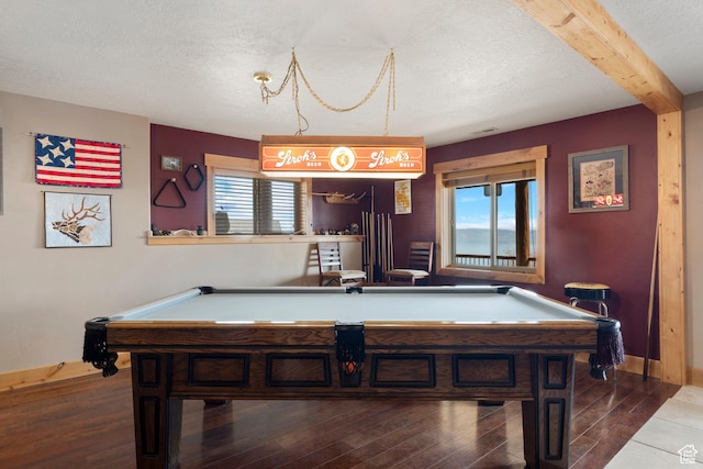 679 N Cambry Dr, Garden City, UT 84028 - game room with pool table, a textured ceiling, wood finished floors, and beam ceiling