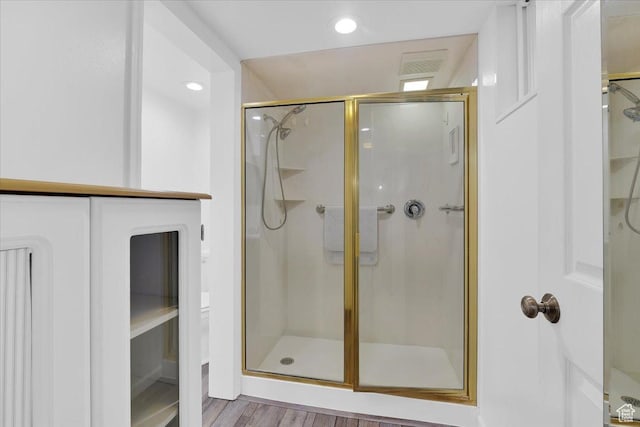 1480 N 1525 E, Logan, UT 84341 - bathroom with a shower stall, wood finished floors, and recessed lighting