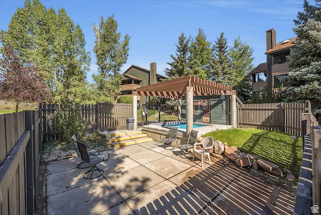 6821 N 2200 W Unit 11K, Park City, UT 84098 - view of patio with a fenced backyard, a fenced in pool, and a pergola