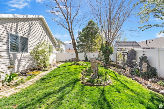 view of yard with a fenced backyard