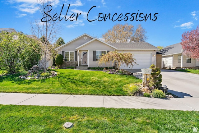 2086 E 1480 S, Spanish Fork, UT 84660 - ranch-style house with an attached garage, driveway, and a front yard