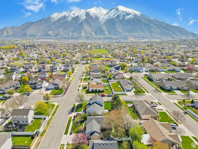 bird's eye view featuring a mountain view and a residential view