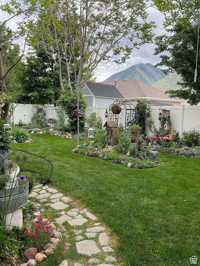 view of yard with a fenced backyard