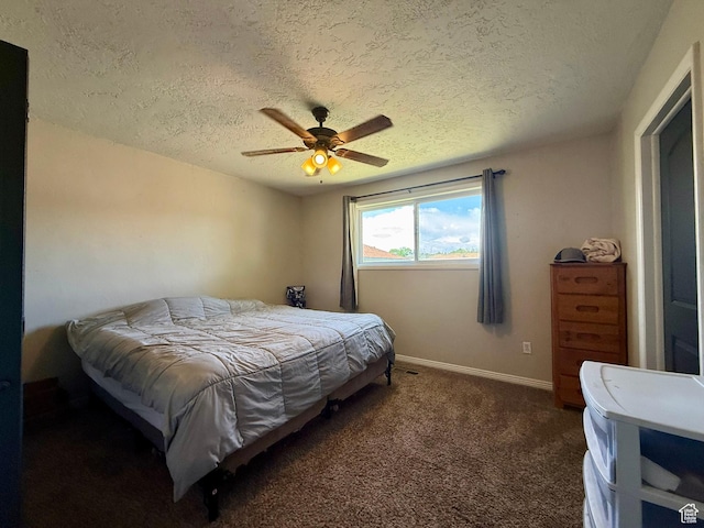 130 S 500 W, Roosevelt, UT 84066 - carpeted bedroom with a textured ceiling, ceiling fan, and baseboards
