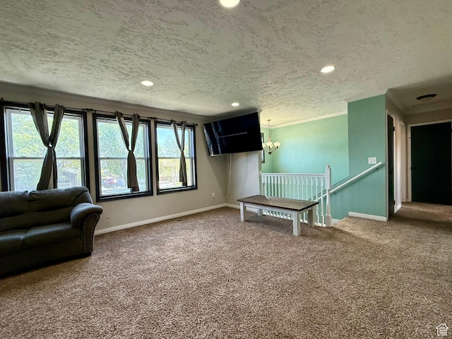 130 S 500 W, Roosevelt, UT 84066 - sitting room with carpet flooring, crown molding, a textured ceiling, baseboards, and an upstairs landing