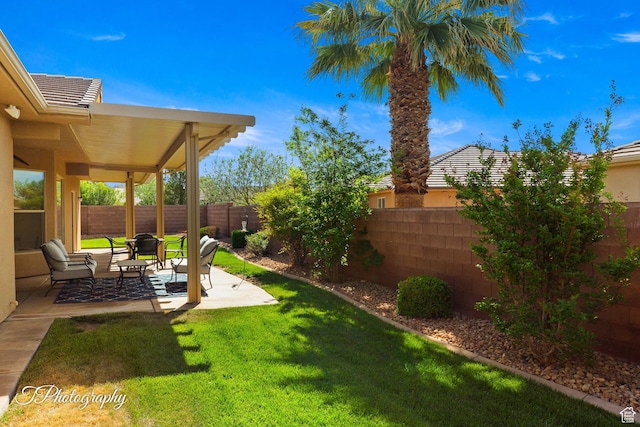 view of yard featuring a patio and a fenced backyard