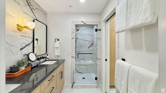 3000 Canyons Resort Dr Unit 4600, Park City, UT 84098 - bathroom with double vanity, a sink, and a marble finish shower