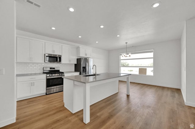 578 S 1080 W, American Fork, UT 84003 - kitchen featuring white cabinets, visible vents, a center island with sink, appliances with stainless steel finishes, and a sink
