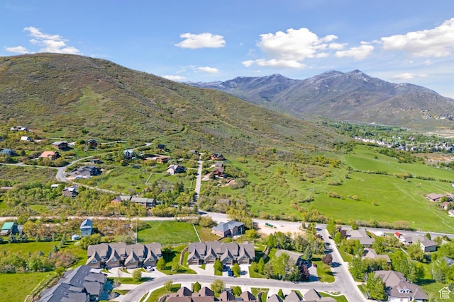 bird's eye view featuring a mountain view and a residential view