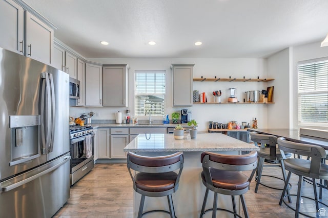 42 S 1060 W, Spanish Fork, UT 84660 - kitchen featuring gray cabinetry, light wood-style flooring, a sink, and appliances with stainless steel finishes