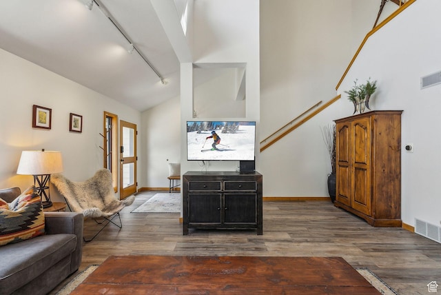 1450 Deer Valley Dr N, Park City, UT 84060 - living area featuring track lighting, wood finished floors, baseboards, and visible vents