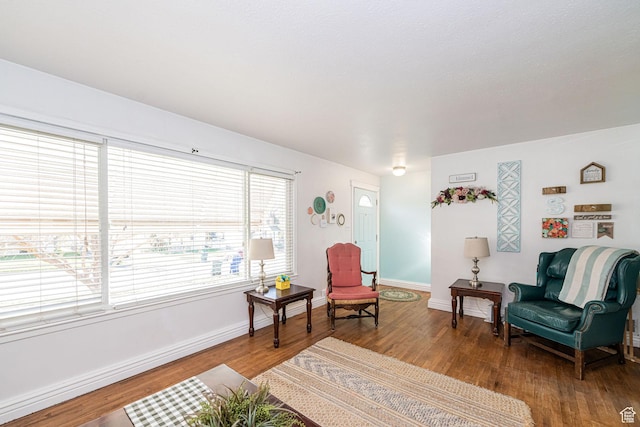 sitting room featuring baseboards and wood finished floors