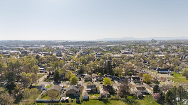 aerial view featuring a residential view and a mountain view