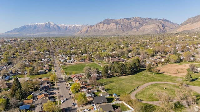 aerial view with a mountain view and a residential view
