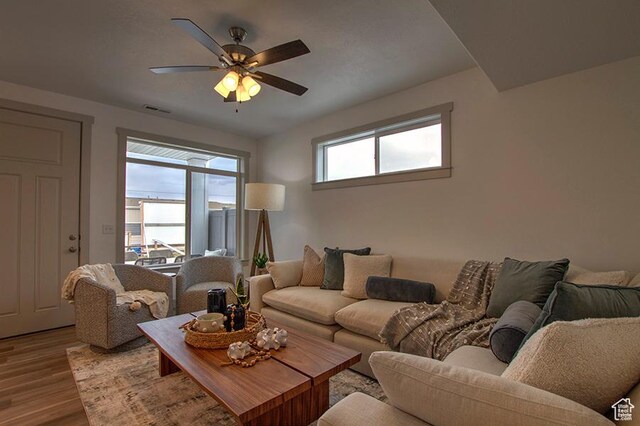 55 E Buttercup Ln Unit 42, Garden City, UT 84028 - living area with visible vents, ceiling fan, and wood finished floors