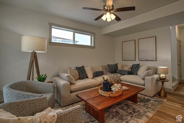 55 E Buttercup Ln Unit 42, Garden City, UT 84028 - living area with baseboards, a ceiling fan, and wood finished floors