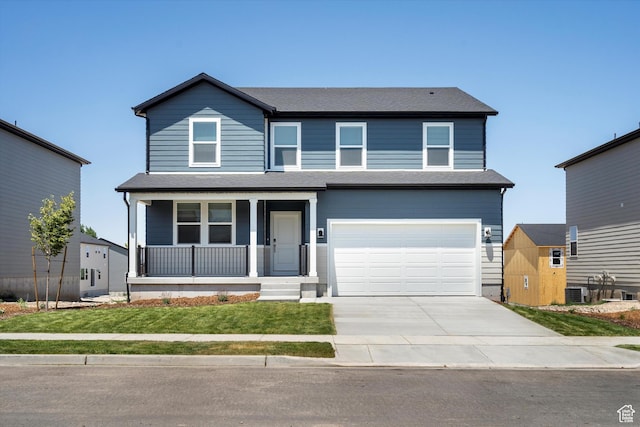 1345 N Harper Way Unit 0250, Tooele, UT 84074 - traditional-style home featuring covered porch, a garage, driveway, a front yard, and roof with shingles
