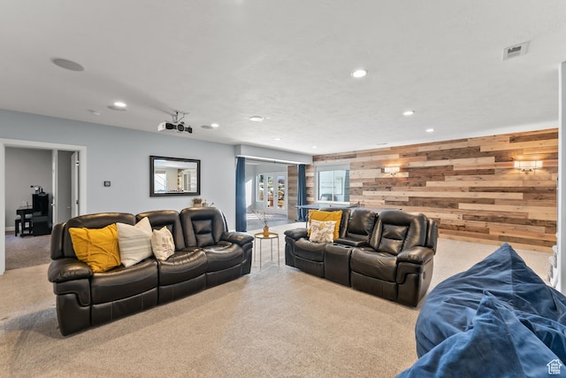 2154 E 1340 S, Heber City, UT 84032 - living area with wood walls, recessed lighting, carpet, and visible vents