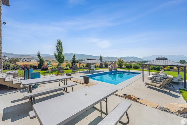 2154 E 1340 S, Heber City, UT 84032 - outdoor pool featuring a patio area, a mountain view, a gazebo, and a water slide