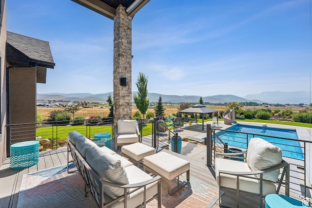 2154 E 1340 S, Heber City, UT 84032 - wooden deck featuring outdoor lounge area, a gazebo, and a mountain view