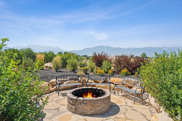 2154 E 1340 S, Heber City, UT 84032 - view of patio featuring a mountain view and an outdoor fire pit