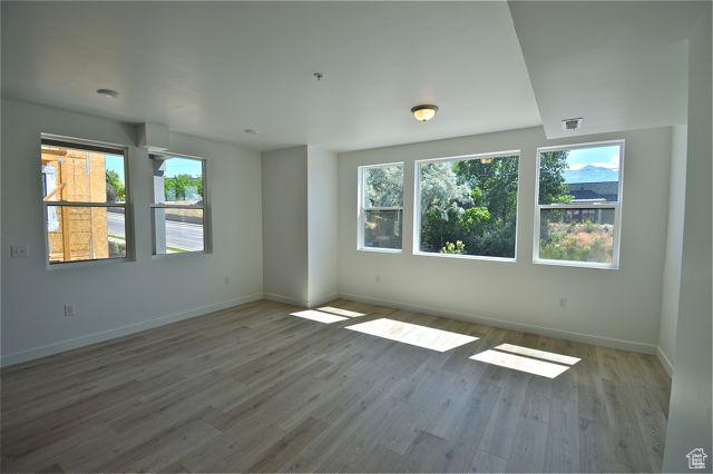 spare room with wood finished floors, baseboards, and a wealth of natural light