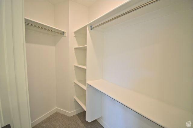 spacious closet featuring dark carpet