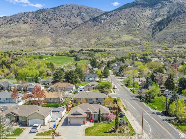 bird's eye view with a mountain view and a residential view