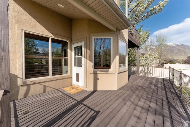 deck with a mountain view
