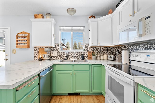 1480 W 650 S, Lehi, UT 84043 - kitchen featuring a sink, white appliances, white cabinets, and a wealth of natural light