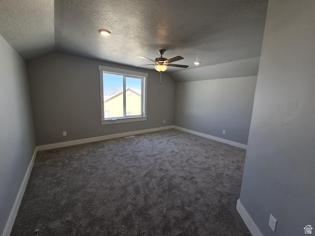 1628 S 3170 E, Spanish Fork, UT 84660 - bonus room featuring a textured ceiling, ceiling fan, lofted ceiling, and carpet floors