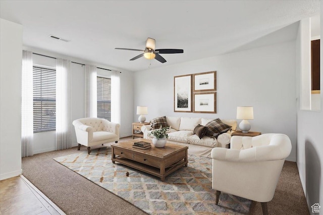 171 S Carrick Dr, Salt Lake City, UT 84115 - carpeted living area with visible vents, ceiling fan, and baseboards