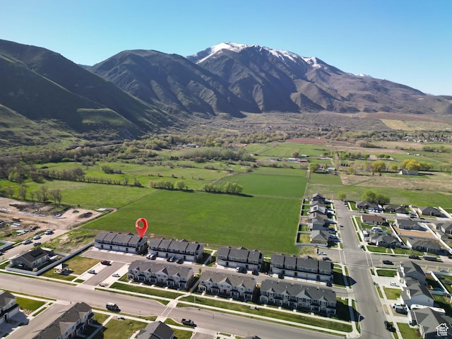 drone / aerial view with a mountain view and a residential view