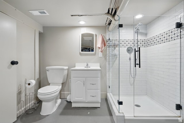 1148 E Kensington Ave, Salt Lake City, UT 84105 - full bathroom with vanity, toilet, a shower stall, visible vents, and concrete flooring