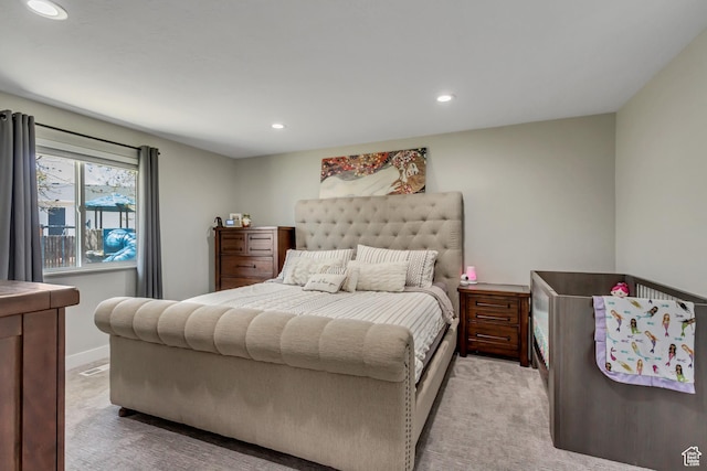 10078 S Shetland Cir S, Jordan, UT 84009 - bedroom with light carpet, baseboards, and recessed lighting