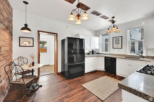 408 E 1700 S, Salt Lake City, UT 84115 - kitchen featuring a sink, a chandelier, dark wood-style floors, black appliances, and white cabinetry