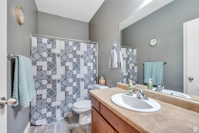1113 W 160 N, Pleasant Grove, UT 84062 - full bath featuring a shower with shower curtain, vanity, toilet, and wood finished floors