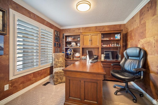 1778 E Indian Wells Ln, Draper, UT 84020 - office featuring crown molding, visible vents, baseboards, and a textured ceiling