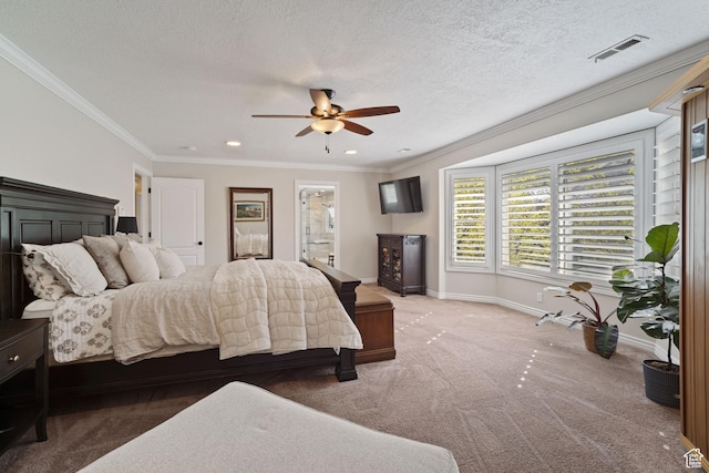 1778 E Indian Wells Ln, Draper, UT 84020 - carpeted bedroom featuring baseboards, ornamental molding, recessed lighting, a ceiling fan, and visible vents
