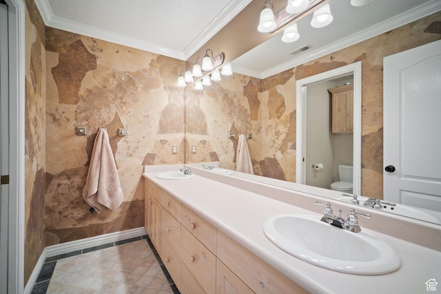 1778 E Indian Wells Ln, Draper, UT 84020 - bathroom featuring toilet, visible vents, a sink, and crown molding