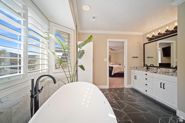 1778 E Indian Wells Ln, Draper, UT 84020 - bathroom featuring a soaking tub, crown molding, double vanity, ensuite bath, and marble finish floor