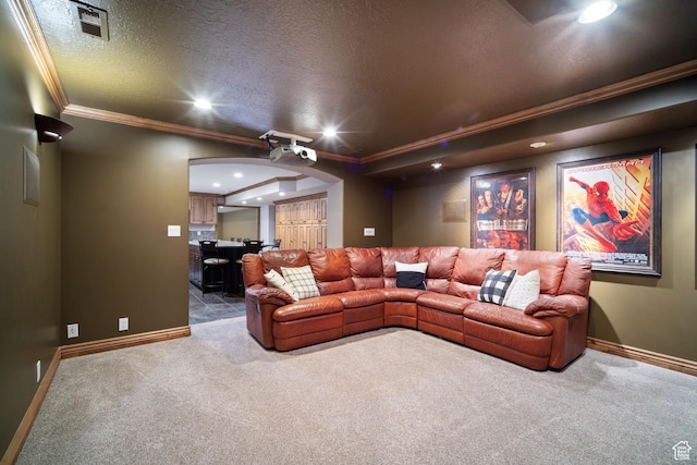 1778 E Indian Wells Ln, Draper, UT 84020 - carpeted cinema featuring recessed lighting, arched walkways, baseboards, and crown molding