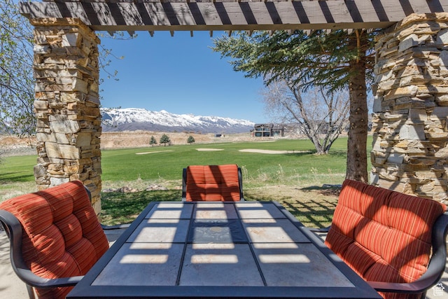 view of patio with a mountain view