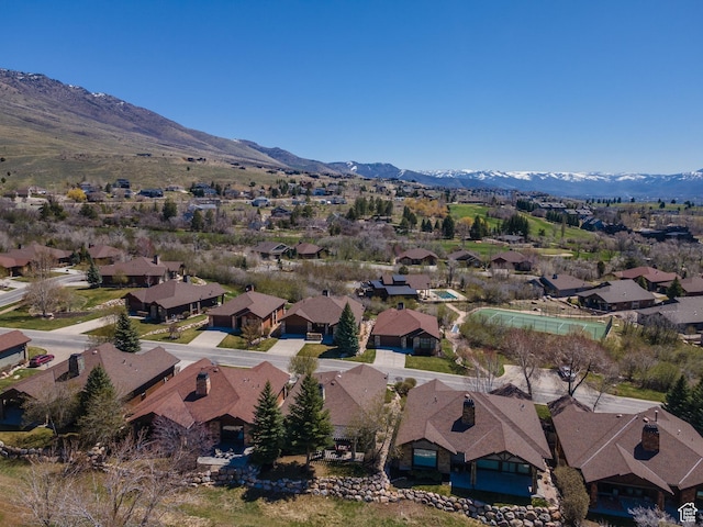 bird's eye view with a mountain view and a residential view
