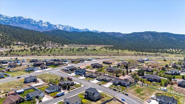 aerial view featuring a residential view and a mountain view