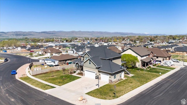 aerial view with a residential view and a mountain view