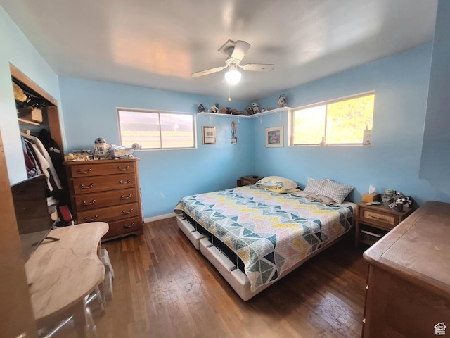 3150 N Iowa Ave W, Ogden, UT 84403 - bedroom featuring a closet, multiple windows, baseboards, and dark wood finished floors