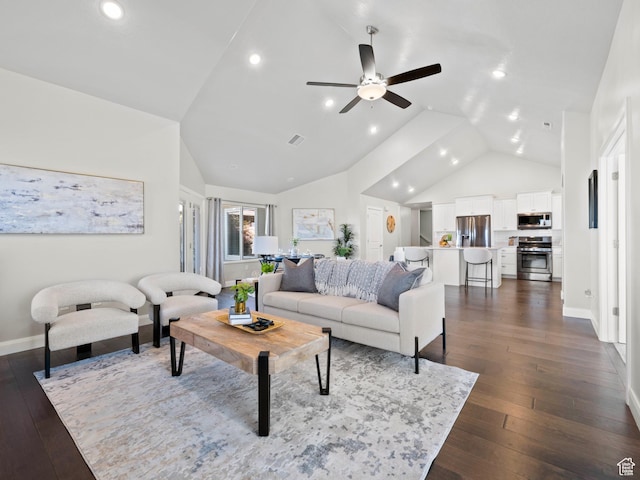 1262 S 50 E Unit 3, Lehi, UT 84043 - living area with baseboards, recessed lighting, dark wood-style floors, visible vents, and ceiling fan