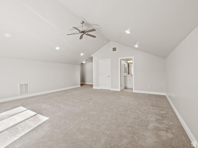 1262 S 50 E Unit 3, Lehi, UT 84043 - additional living space with visible vents, baseboards, ceiling fan, carpet, and lofted ceiling